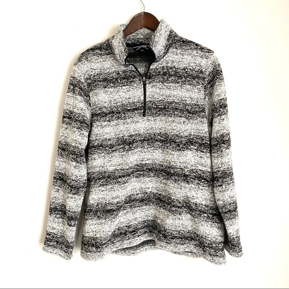 LANDS END New Women XL 14-16 Black White 1/4 Zip Pullover Long Sleeve Sweatshirt